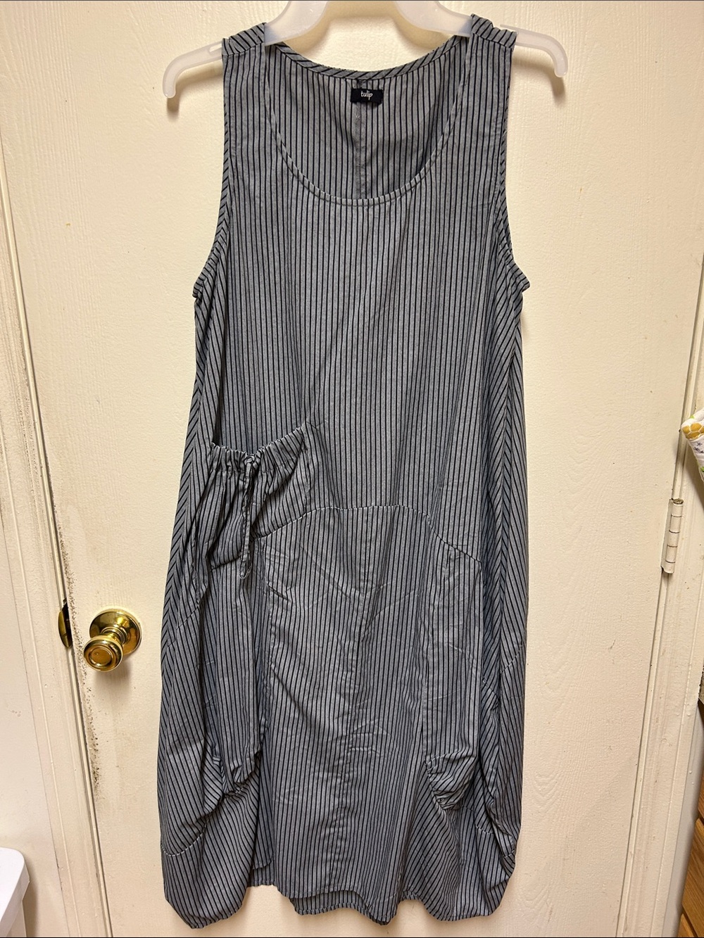Tulip Sleeveless Striped Pocket Dress - Black/Gray
